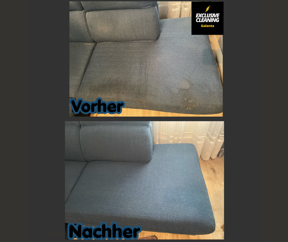 Sofa vor und nach der professionellen Polsterreinigung im Burgenland – Exclusive Cleaning